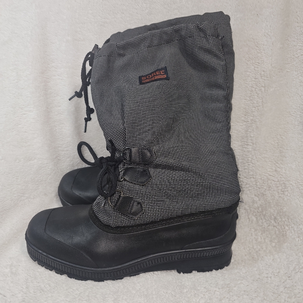 Sorel Womens Winter Boots Black White Fabric Knee High Bungee Sz Us 9/CA 11